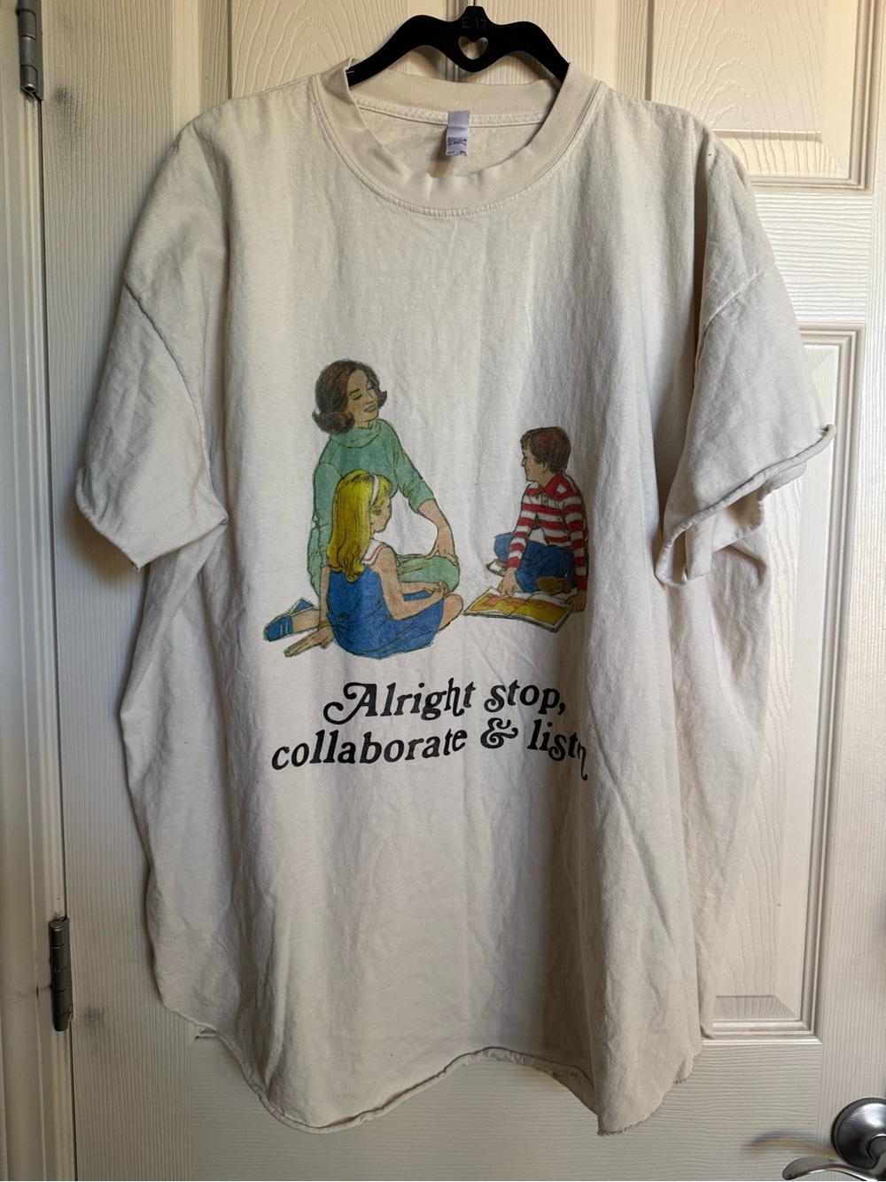 Pebby Forevee Cream Graphic Short Sleeve Tee with Side Slit, Size 2X